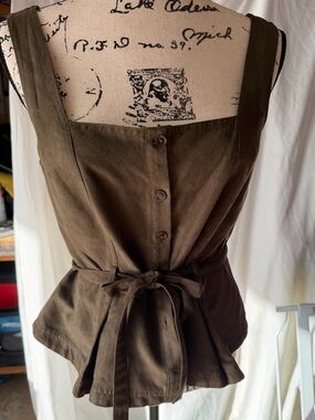 Banana Republic Olive Brown Tie-Waist Square Neck Top